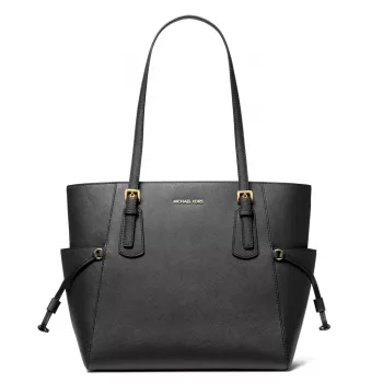 MICHAEL KORS Voyager Moteriškas juodas Crossgrain odinis tote krepšys 31x28x15 cm