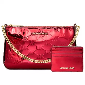 MICHAEL KORS Moteriškas krepšių rinkinys 35F5GGZD6OCHE - Signature dengtas drobinis petnešinis krepšys su derančia pinigine (24x15x8 cm)