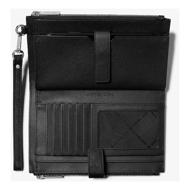Michael Kors Women's Jet Set Travel Saffiano Leather Flat Briefcase Wristlet Wallet 35F8GTVW0LBLA (Black)