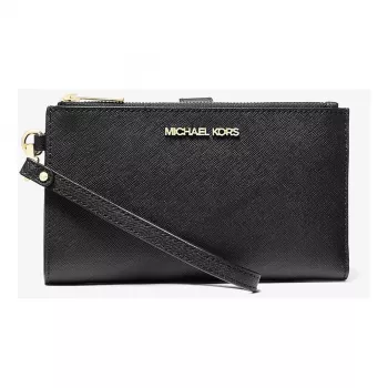 Michael Kors Women's Jet Set Travel Saffiano Leather Flat Briefcase Wristlet Wallet 35F8GTVW0LBLA (Black)