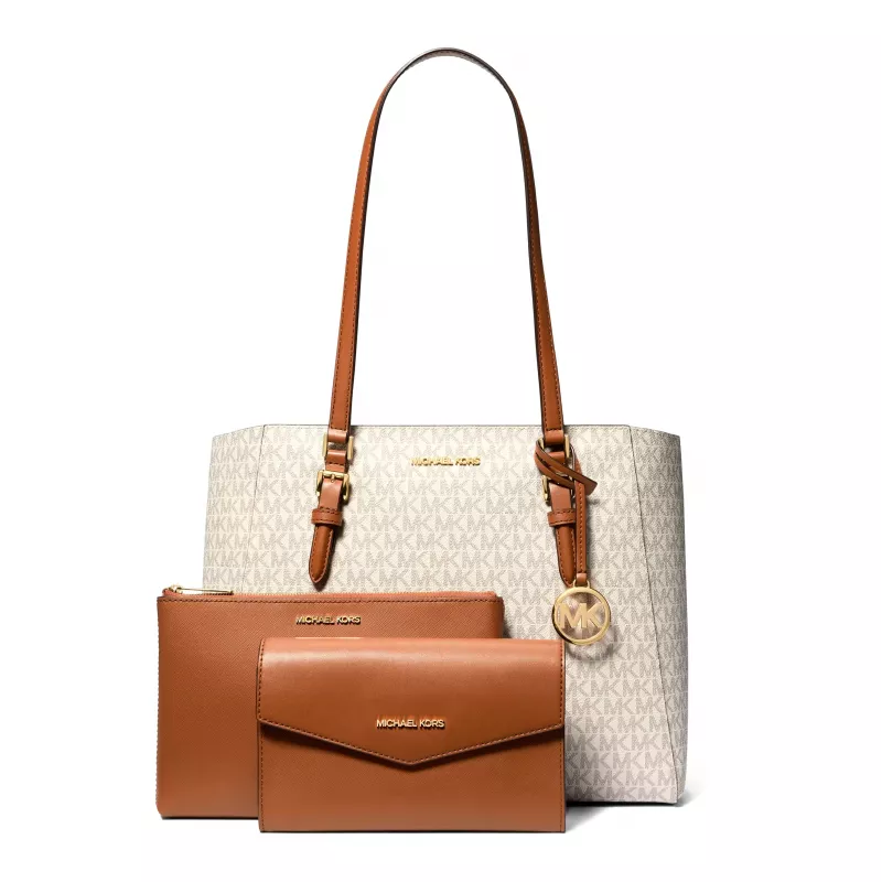 Michael Kors moteriškas Saffiano odos krepšių rinkinys – rankinė ir maišelis (vanilės) – modelis 35F3GCFT9TVAN