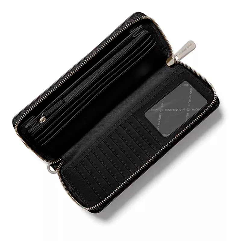 MICHAEL KORS Women's Saffiano Leather Zip-Around Wallet & Phone Case, Black (Jet Set Travel) - 35S6STVE9LBLA
