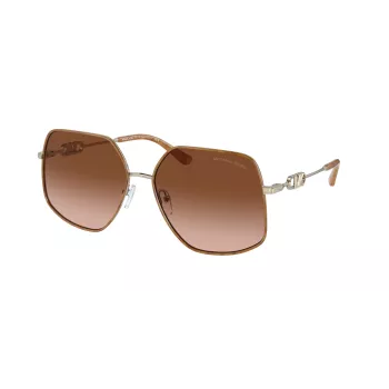 Michael Kors moteriški akiniai nuo saulės MK1127J10143B rožinio aukso metalinis rėmelis, rudi gradientiniai lęšiai, 59 mm