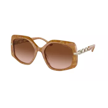 Michael Kors moteriški akiniai nuo saulės MK217739153B5 tamsaus vėžlio kiauto rėmeliu, rudais gradientiniais lęšiais, 56 mm