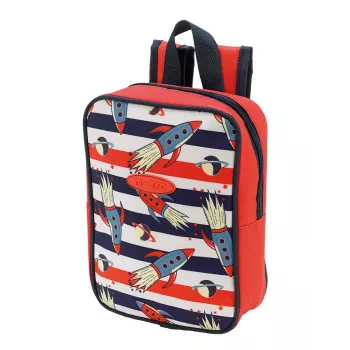 Micro Lunch Bag Rocket - Izoliuotas vaikų pietų krepšys su raketa dizainu, 3L talpa, mėlyna/raudona/balta