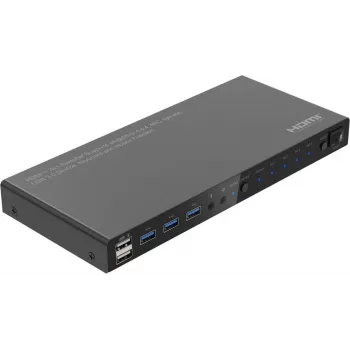 MicroConnect 4K@60Hz HDMI KVM perjungiklis 4x1 su 4K60 4:4:4, USB 3.0 šakotuvu, garso perdavimu, metaliniu korpusu (MC-HDMIKVM0401-USB3-4K)
