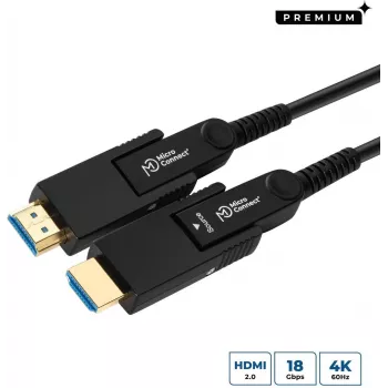 MicroConnect Premium optinis šviesolaidinis HDMI Type A aktyvus optinis kabelis, 4K, 10m, juodas