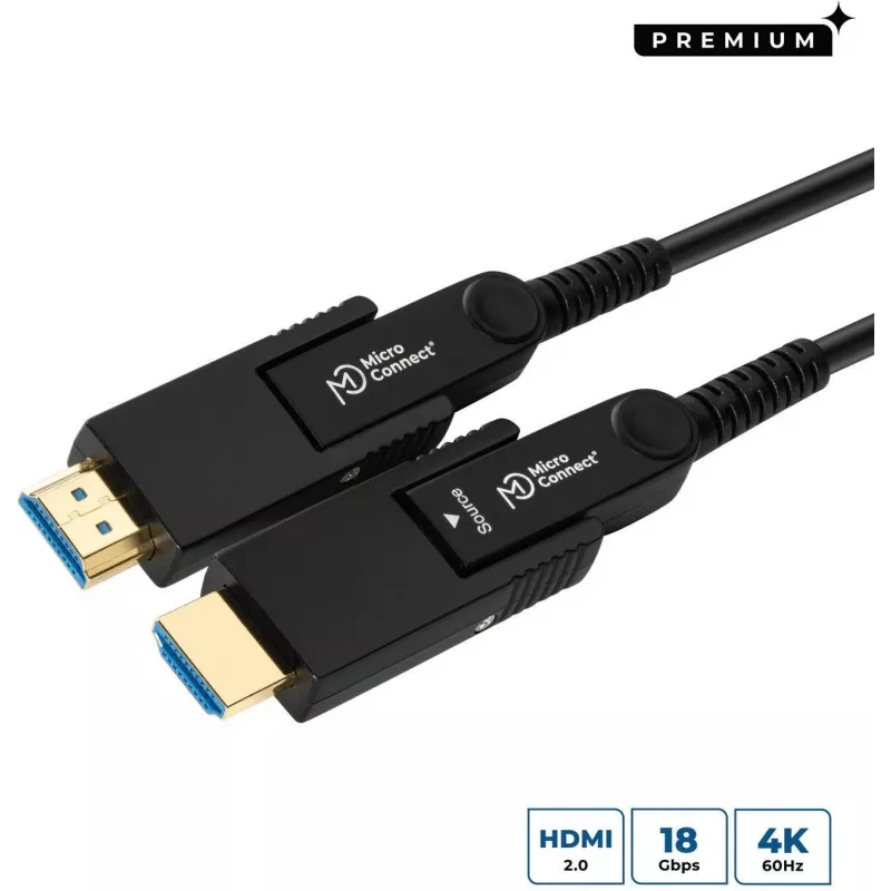 MicroConnect Premium optinis šviesolaidinis HDMI Type A aktyvus optinis kabelis, 4K, 10m, juodas