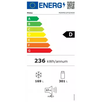 Midea Šaldytuvas šalia šaldiklio MDRM632FGD46W, No Frost, 470 L, Nerūdijantis plienas, Energijos klasė D