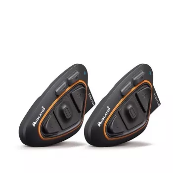 Midland BTX1 PRO S-TWIN Motociklo Bluetooth Interkomo Dvynių rinkinys su 800 m atstumu, 23 h baterija, IPX6, DNK triukšmo slopinimu, FM radiju, universaliu suporavimu