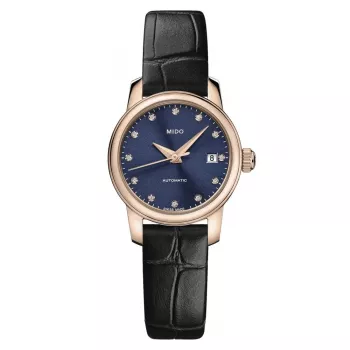 MIDO Baroncelli Lady Day of the Dead Limited Edition automatinis laikrodis 25mm mėlynas ciferblatas rožinio aukso PVD