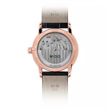 MIDO Baroncelli Signature Lady automatinis laikrodis 33mm rožinio aukso PVD nerūdijantis plienas ruda oda