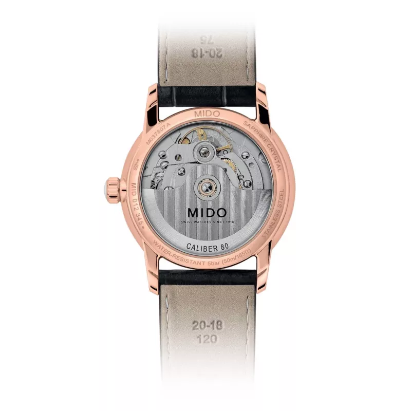 MIDO Baroncelli Signature Lady automatinis laikrodis 33mm rožinio aukso PVD nerūdijantis plienas ruda oda