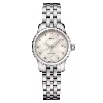 MIDO Memento Mori Limited Edition moteriškas automatinis laikrodis 25mm nerūdijantis plienas baltas perlų motinos ciferblatas