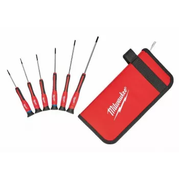 Milwaukee precizinių atsuktuvų rinkinys, 6 dalių, Phillips PH00/PH0, plokšti 2.5/3.0/4.0mm, Torx T10, chromuoti