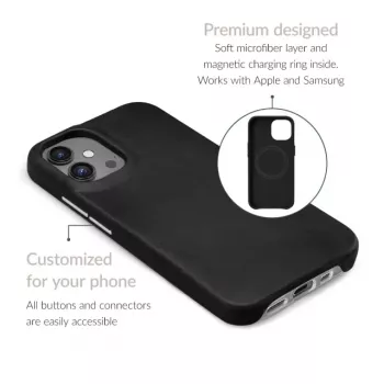 Mio Mobilize Magsafe suderinamas aukščiausios kokybės odinis dėklas, skirtas Apple iPhone 17 Pro, juodos spalvos