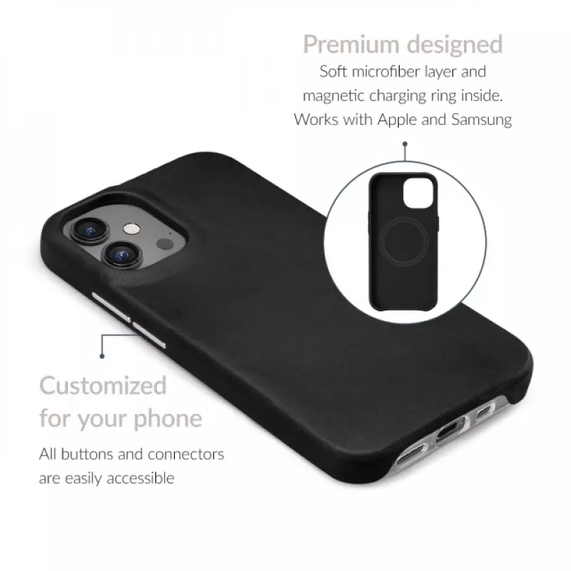 Mio Mobilize Magsafe suderinamas aukščiausios kokybės odinis dėklas, skirtas Apple iPhone 17 Pro, juodos spalvos