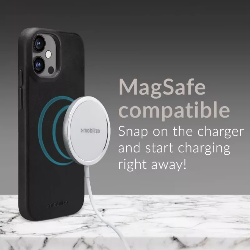 Mio Mobilize Magsafe suderinamas aukščiausios kokybės odinis dėklas, skirtas Apple iPhone 17 Pro, juodos spalvos