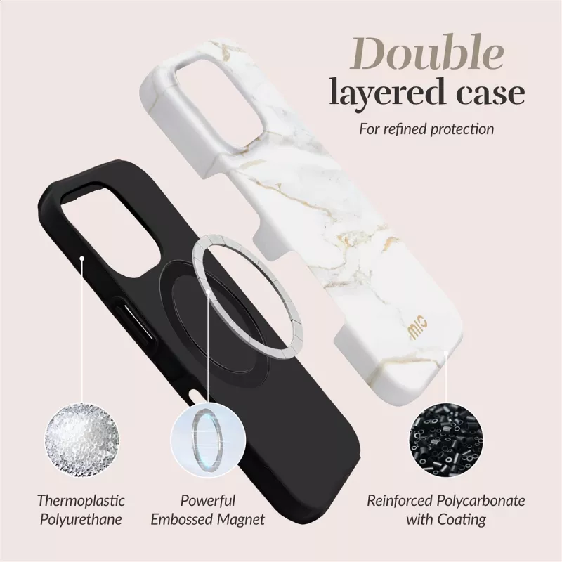 MIO White Marble Magsafe Case Compatible for iPhone 16 Plus