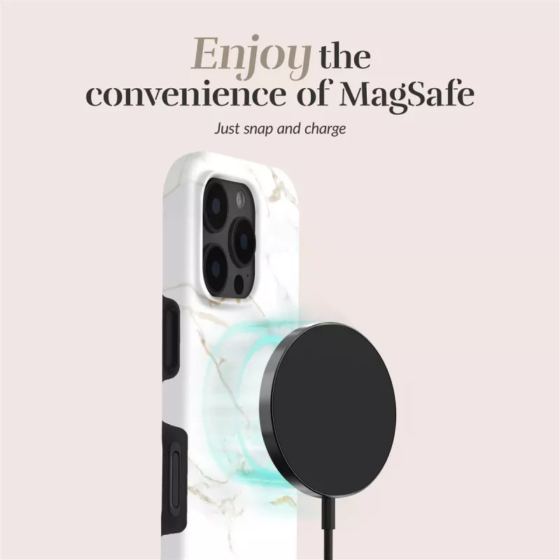MIO White Marble Magsafe Case Compatible for iPhone 16 Plus