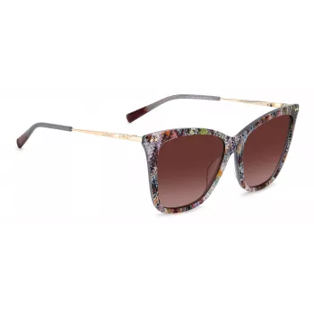 MISSONI Moteriški drugelio formos akiniai nuo saulės MIS0106SX193X - Rudi raštuoti acetatiniai rėmeliai, rudi gradientiniai lęšiai, UV400 apsauga