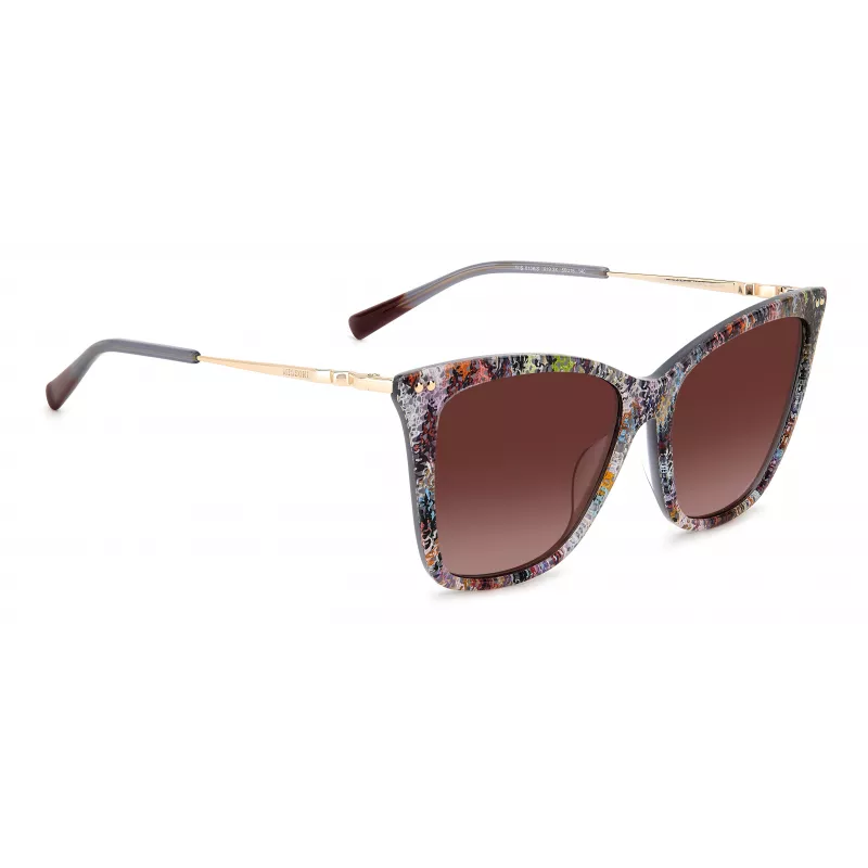 MISSONI Moteriški drugelio formos akiniai nuo saulės MIS0106SX193X - Rudi raštuoti acetatiniai rėmeliai, rudi gradientiniai lęšiai, UV400 apsauga