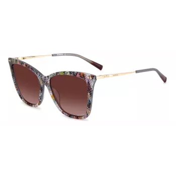 MISSONI Moteriški drugelio formos akiniai nuo saulės MIS0106SX193X - Rudi raštuoti acetatiniai rėmeliai, rudi gradientiniai lęšiai, UV400 apsauga