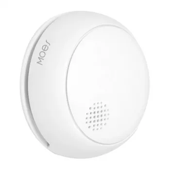 MOES SSD01 ZigBee išmanusis fotoelektrinis dūmų detektorius su 85dB sirena, Tuya programėlės pranešimais, maitinamas CR123A baterija, baltas
