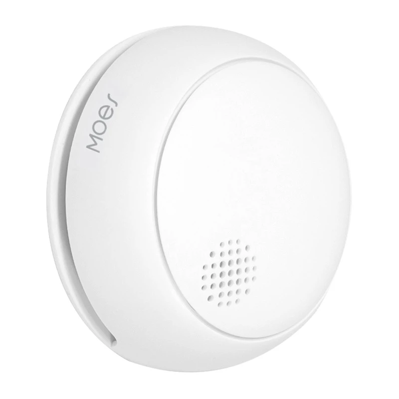 MOES SSD01 ZigBee išmanusis fotoelektrinis dūmų detektorius su 85dB sirena, Tuya programėlės pranešimais, maitinamas CR123A baterija, baltas