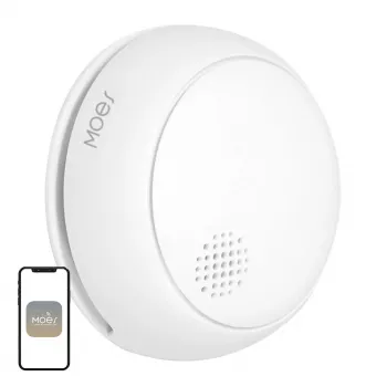 MOES SSD01 ZigBee išmanusis fotoelektrinis dūmų detektorius su 85dB sirena, Tuya programėlės pranešimais, maitinamas CR123A baterija, baltas