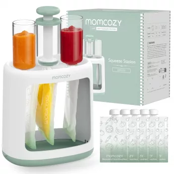 MOMCOZY kūdikių maisto gamintuvas tyrėms ir laikymui, 5-in-1 garinimas, maišymas, tyrės, atšildymas, pašildymas, 600ml Tritan indas, 200ml vandens bakelis, jutiklinis LCD ekranas, be BPA, 300W kaitinimas, 120W maišymas, 120V