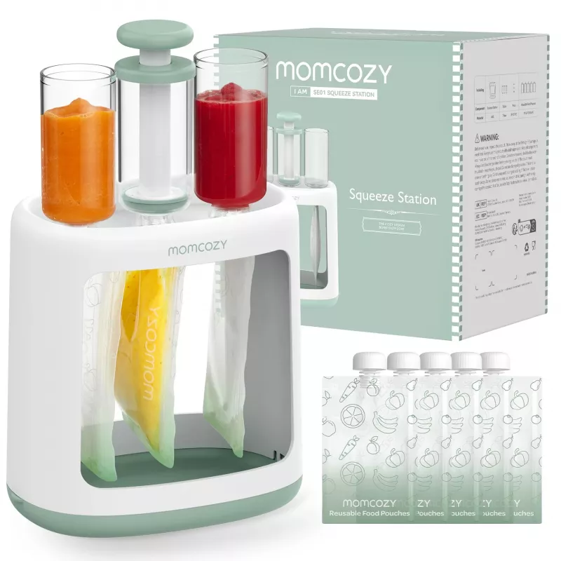 MOMCOZY kūdikių maisto gamintuvas tyrėms ir laikymui, 5-in-1 garinimas, maišymas, tyrės, atšildymas, pašildymas, 600ml Tritan indas, 200ml vandens bakelis, jutiklinis LCD ekranas, be BPA, 300W kaitinimas, 120W maišymas, 120V