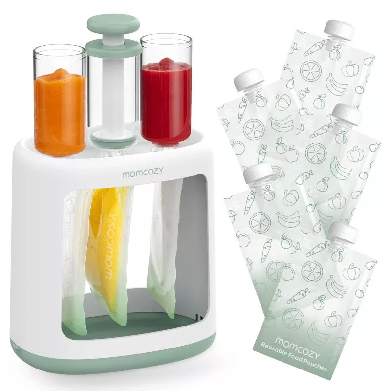 MOMCOZY kūdikių maisto gamintuvas tyrėms ir laikymui, 5-in-1 garinimas, maišymas, tyrės, atšildymas, pašildymas, 600ml Tritan indas, 200ml vandens bakelis, jutiklinis LCD ekranas, be BPA, 300W kaitinimas, 120W maišymas, 120V
