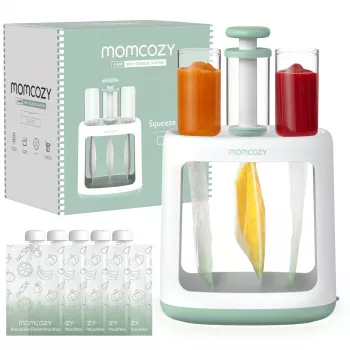 MOMCOZY kūdikių maisto gamintuvas tyrėms ir laikymui, 5-in-1 garinimas, maišymas, tyrės, atšildymas, pašildymas, 600ml Tritan indas, 200ml vandens bakelis, jutiklinis LCD ekranas, be BPA, 300W kaitinimas, 120W maišymas, 120V
