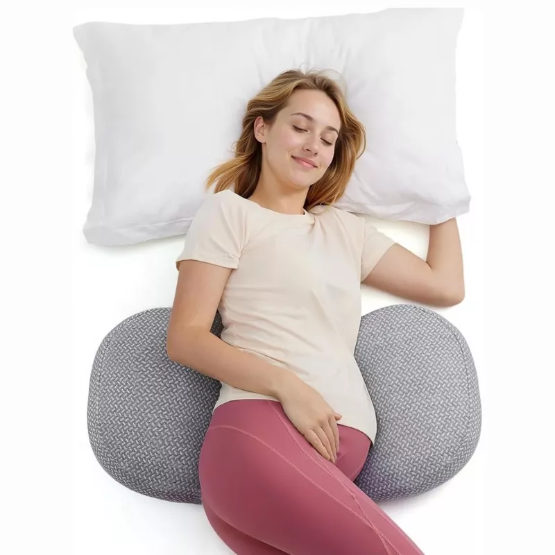 Momcozy PP201 W formos nėštumo pagalvė, pilka, viso kūno atrama su nuimamu medvilniniu džersio užvalkalu