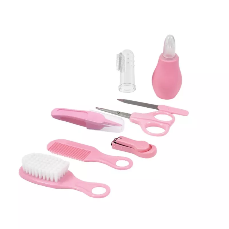 MOMINI Baby Care Kit Pinky - 10 dalių naujagimio priežiūros rinkinys su kelioniniu dėklu
