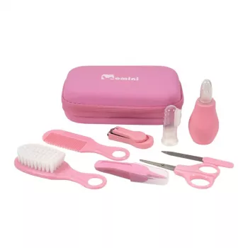 MOMINI Baby Care Kit Pinky - 10 dalių naujagimio priežiūros rinkinys su kelioniniu dėklu
