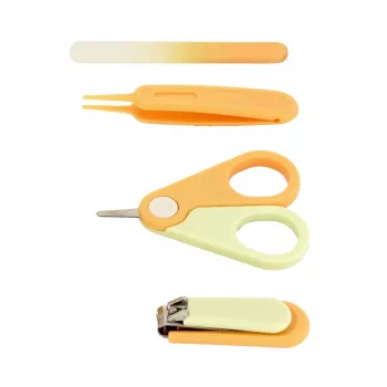Momini Baby Nail Care Kit Sunny - Elektrinė kūdikių nagų dildė su 6 šlifavimo galvutėmis, 2 greičiais, LED šviesa, balta/geltona