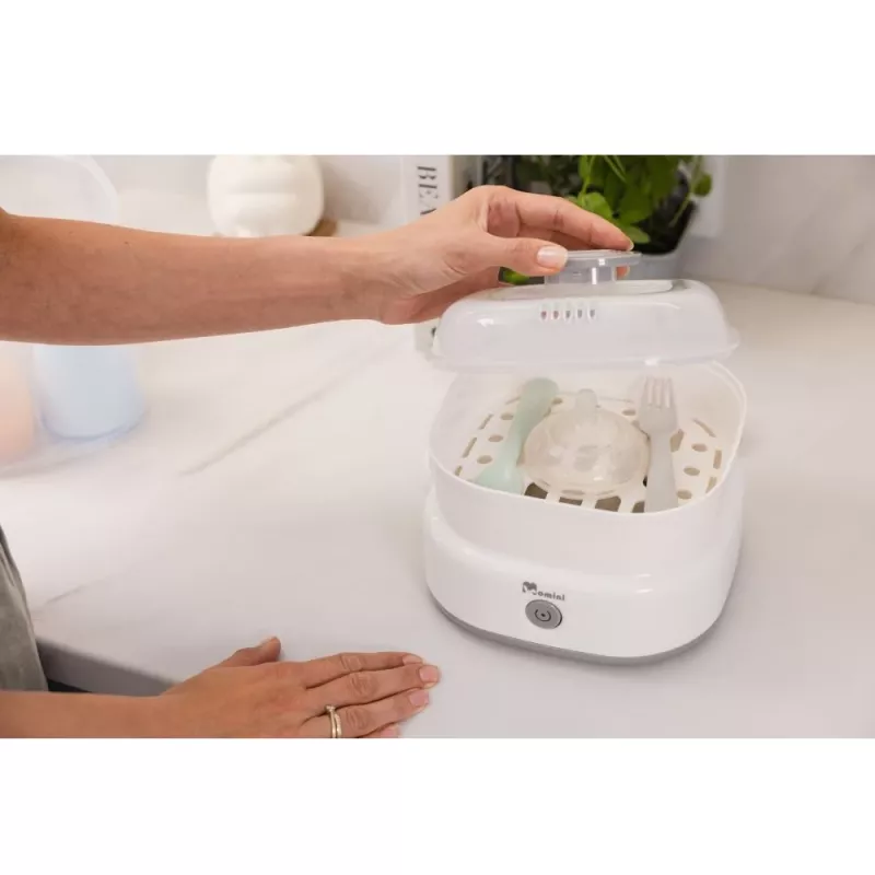 Momini Bottle Steriliser QuickSteam - Elektrinis garinis sterilizatorius 6 kūdikių buteliukams, 8 minučių ciklas, automatinis išsijungimas, be BPA
