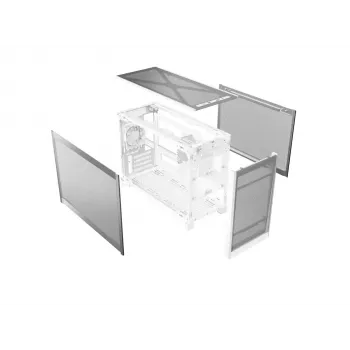 MONTECH TEN (W) Mini Tower PC korpusas baltas - Micro ATX / Mini-ITX, grūdintas stiklas, ARGB