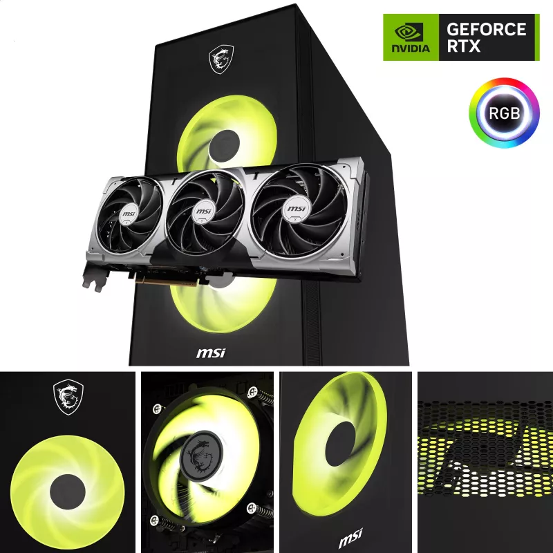 MSI MAG Infinite S AI 2NVM7-002AT stalinis kompiuteris (juodas/permatomas, Windows 11 Home)