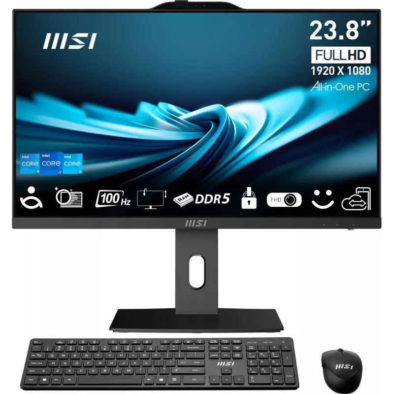 MSI PRO AP242P 14M-1096XEU All-in-One kompiuteris, 23,8 colio FHD IPS, Intel Core i7-14700, 16GB RAM, 1TB SSD, Wi-Fi 6E, be OS, juoda
