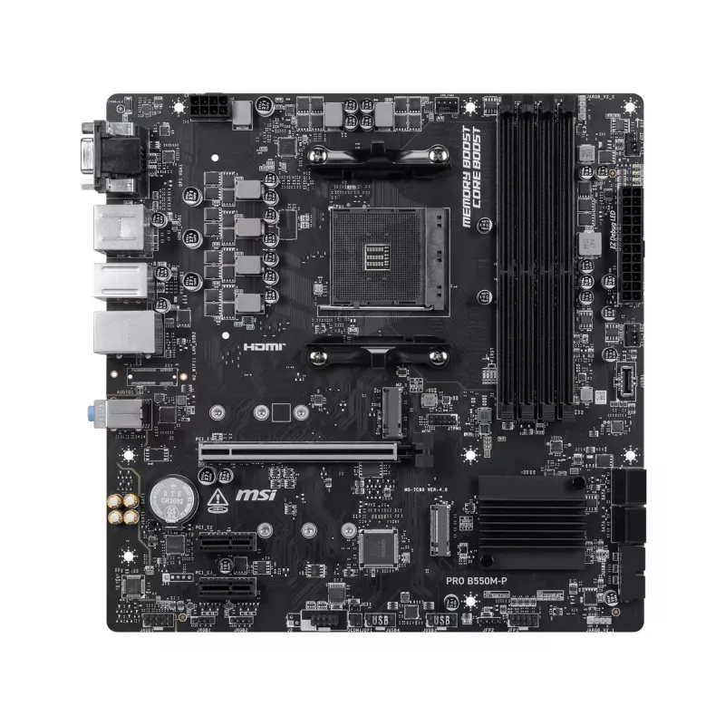 MSI PRO B550M-P pagrindinė plokštė, AMD AM4, B550, Micro-ATX, 4x DDR4, 128GB maks., Dual M.2, Gigabit LAN
