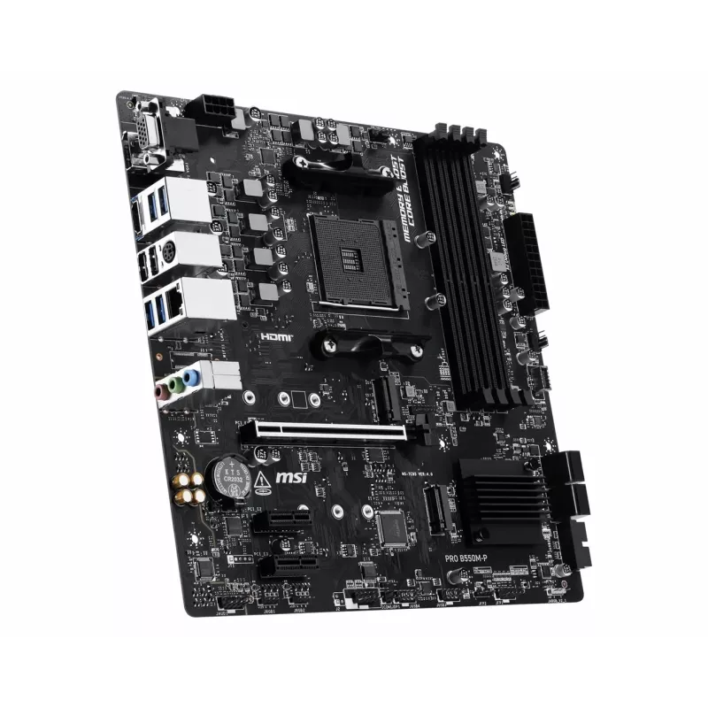MSI PRO B550M-P pagrindinė plokštė, AMD AM4, B550, Micro-ATX, 4x DDR4, 128GB maks., Dual M.2, Gigabit LAN