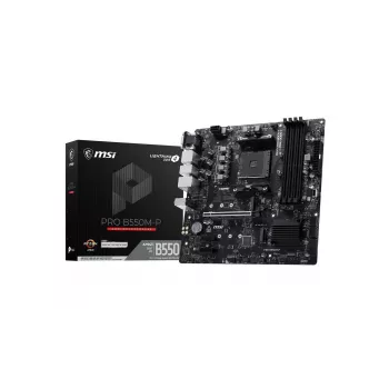 MSI PRO B550M-P pagrindinė plokštė, AMD AM4, B550, Micro-ATX, 4x DDR4, 128GB maks., Dual M.2, Gigabit LAN