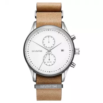 MVMT moteriškas laikrodis D-MV01-WT (42mm) - baltas ciferblatas, baltas odinis dirželis