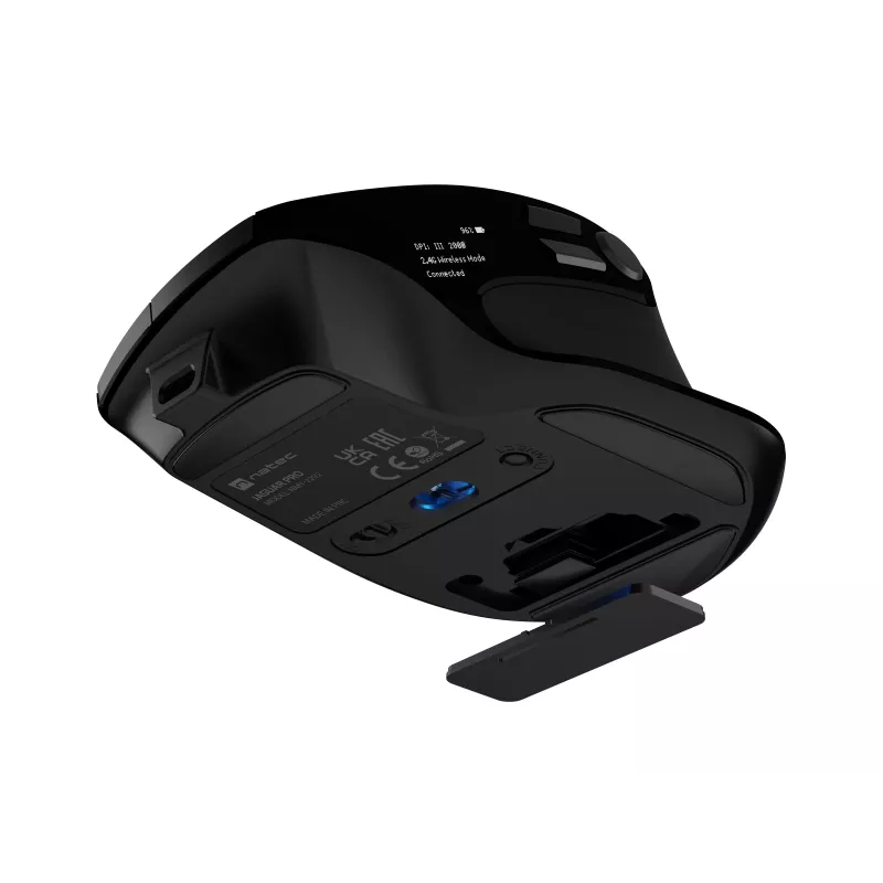 Natec Jaguar Pro belaidė žaidimų pelė, 2.4 GHz + Bluetooth, 4000 DPI, juoda