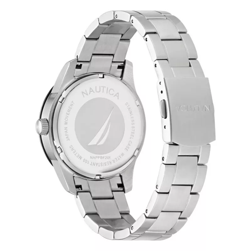NAUTICA vyriškas NAPPBF201 kvarcinis analoginis laikrodis su mėlynu ciferblatu ir mėlyna silikonine juosta, 42 mm