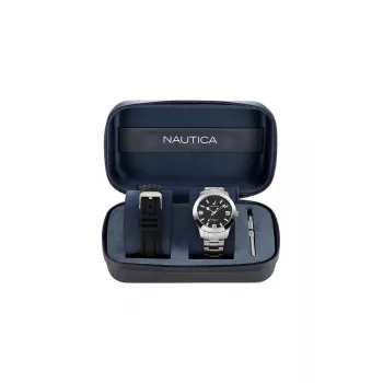 Nautica vyrų NAPPBF205 kvarcinis chronografo laikrodis 42 mm mėlynas silikonas