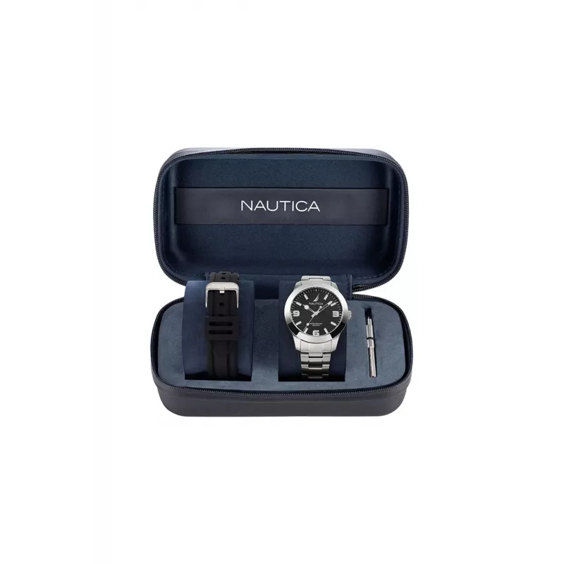 Nautica vyrų NAPPBF205 kvarcinis chronografo laikrodis 42 mm mėlynas silikonas